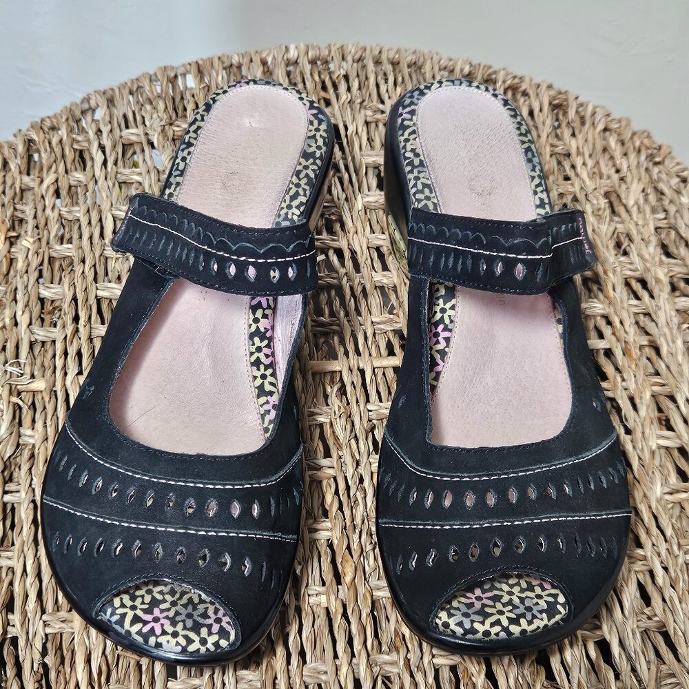 JAMBU Black Leather Sandals, Women's size 8